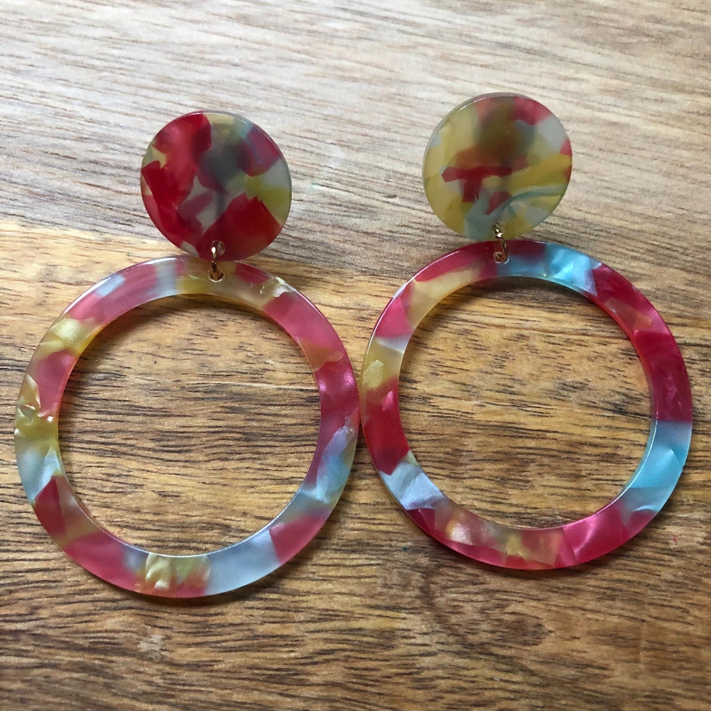 Biggest trendy dangling acetate tortoiseshell hoop clip on earrings