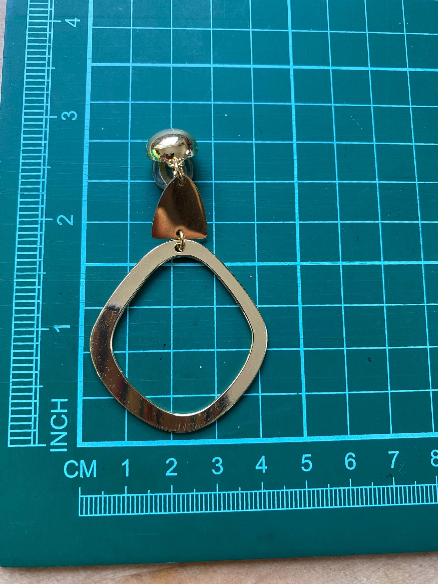Dangling clip on gold hoop earrings, dangling geometric clip on hoop earrings