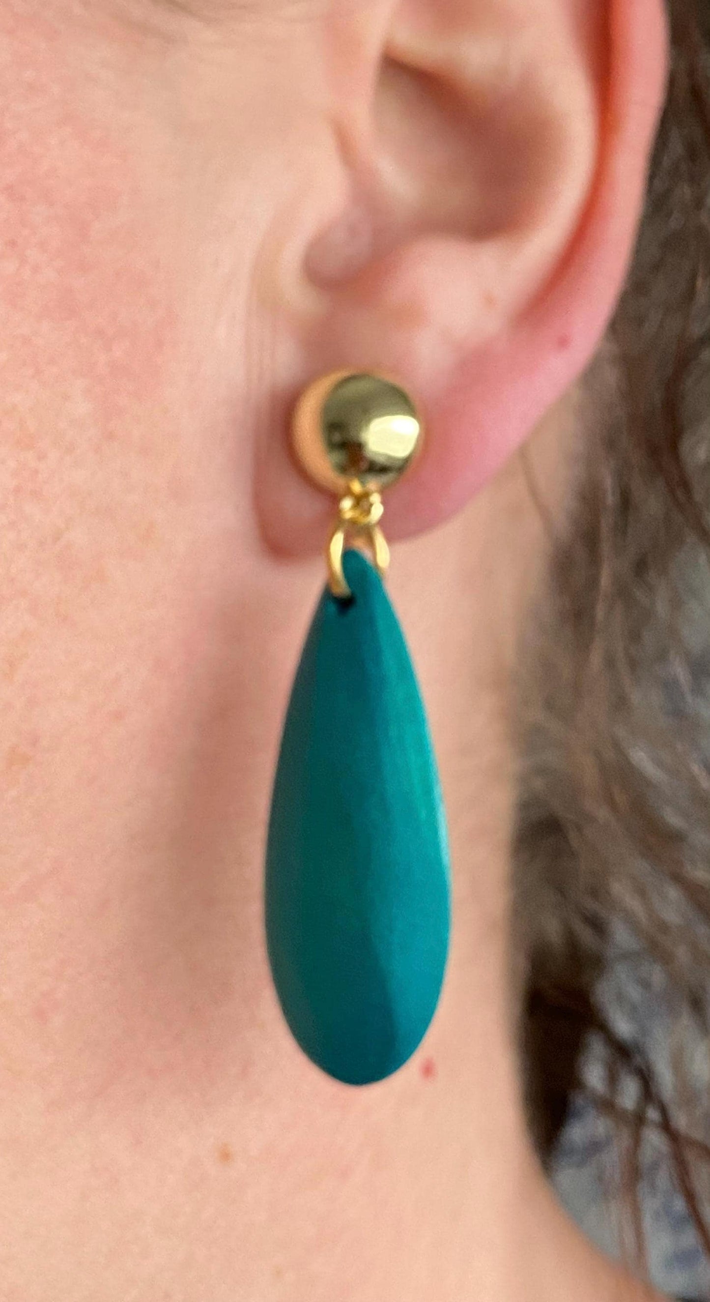 Clip on rustic wooden drop earrings, dangling pink or blue earrings