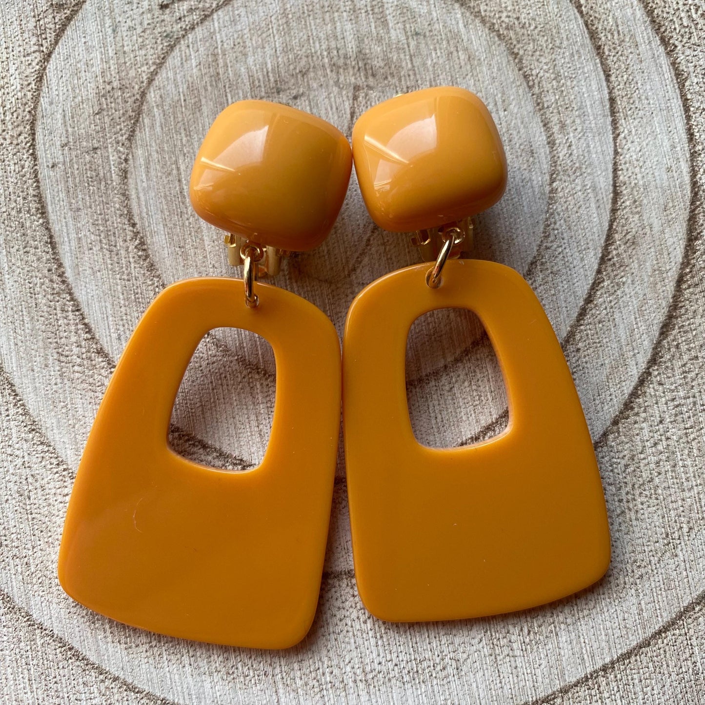 Trendy clip on dangling earrings, handmade geometric hoop earrings
