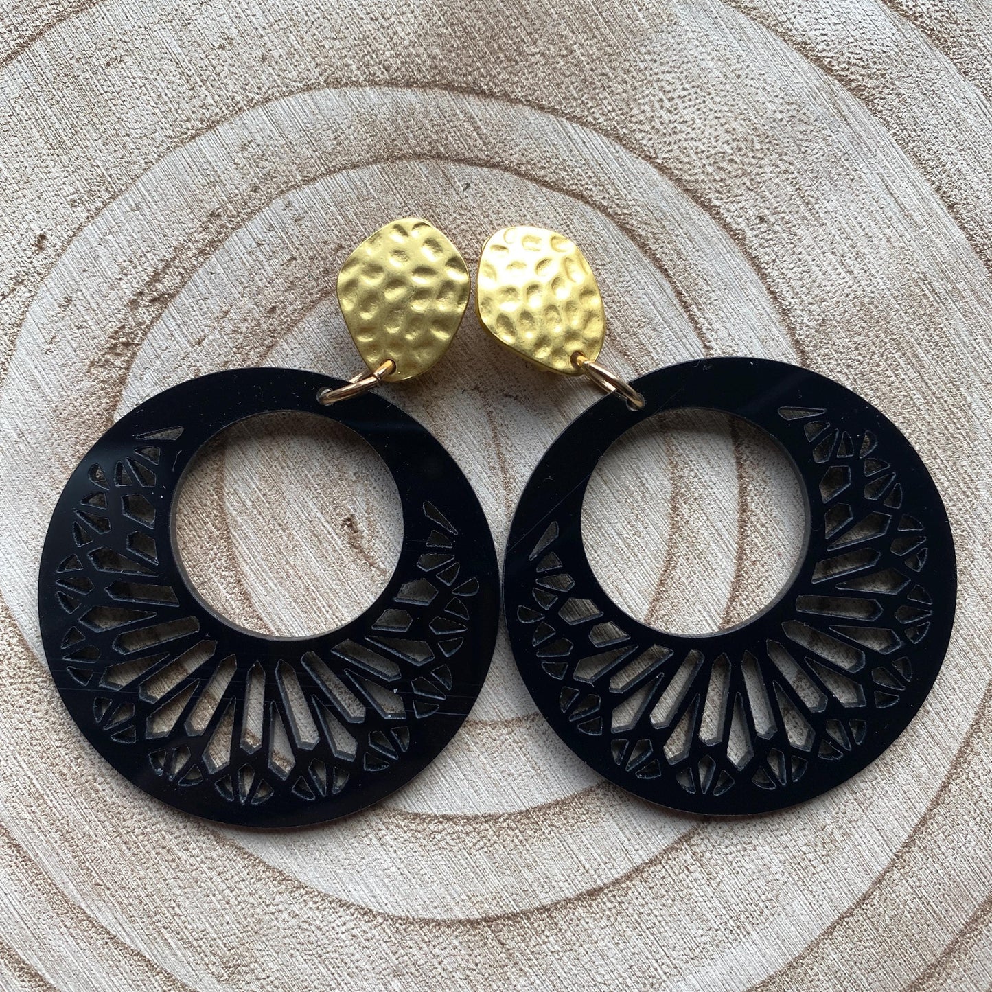 Big clip on plastic hoop earrings, black or white hoop earrings