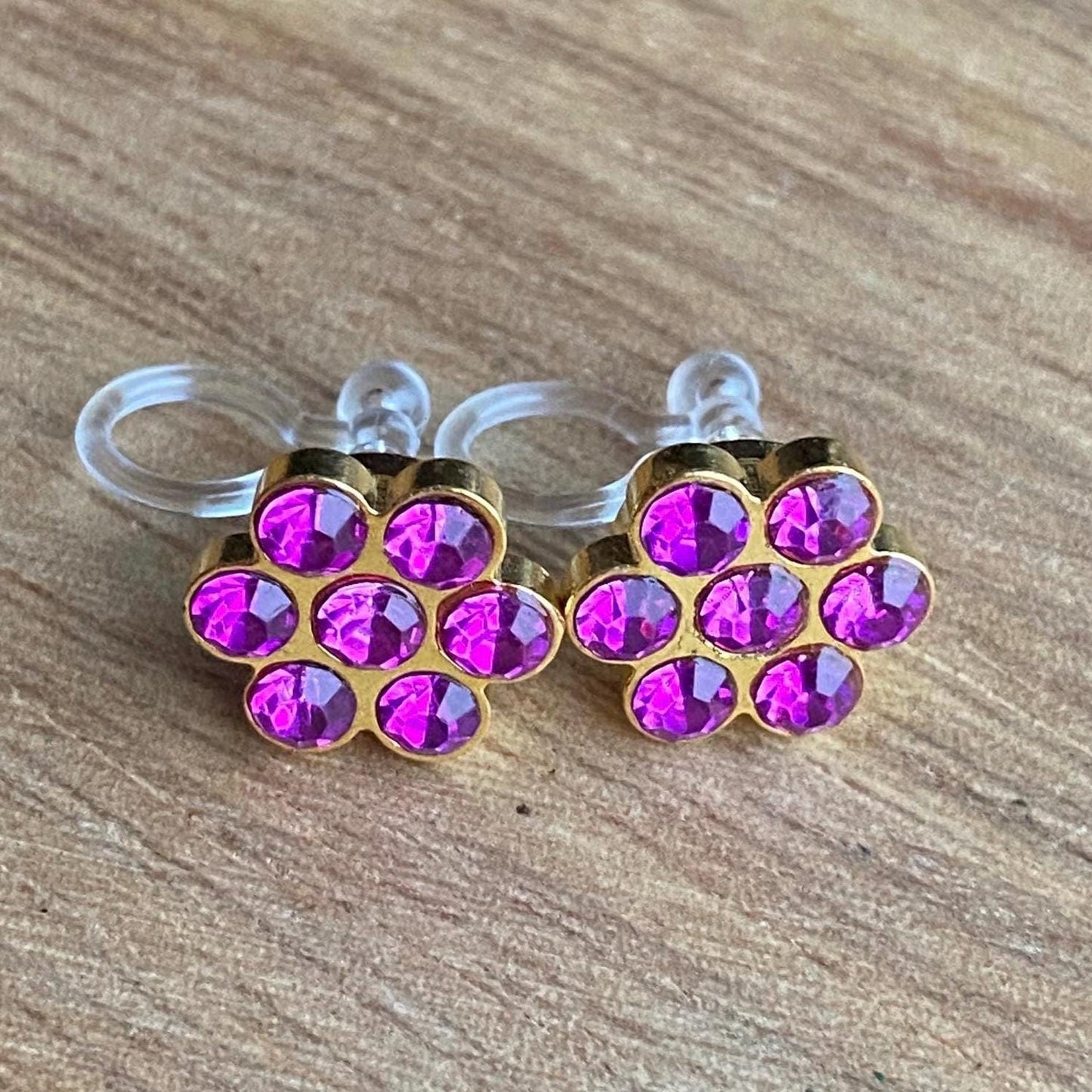 Tiny clip on rhinestone earrings, invisible clip on earrings with plastic clips