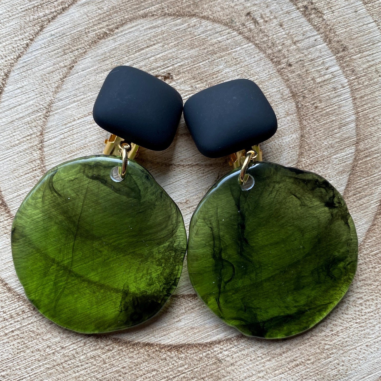 Clip on drop earrings, tortoiseshell, purple, green, blue earrings for unpierced ears