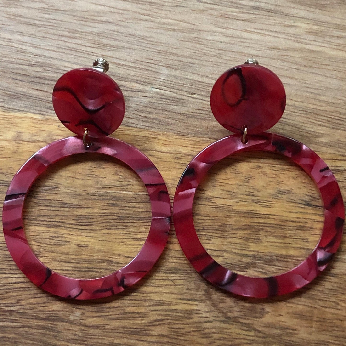 Biggest trendy dangling acetate tortoiseshell hoop clip on earrings