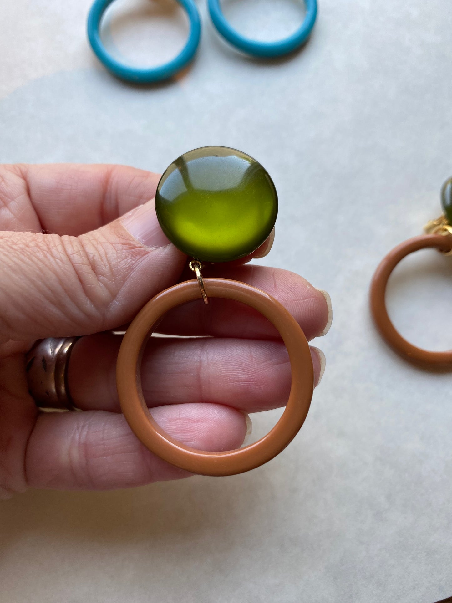 Bright clip on hoop earrings, colourful ear clips