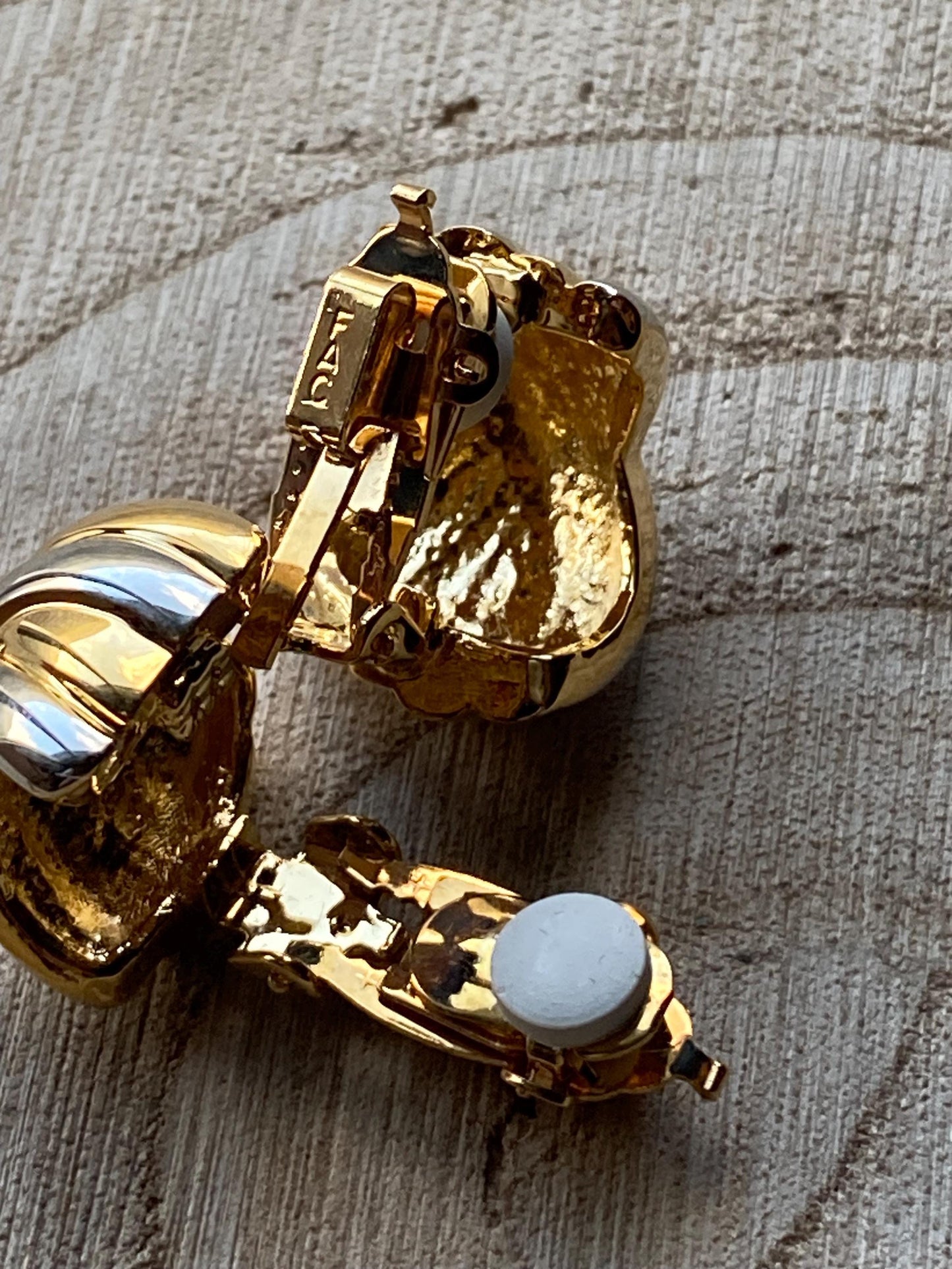 Vintage FAC/Butler clip on earrings, silver and gold half hoops, gold and silver x hoops