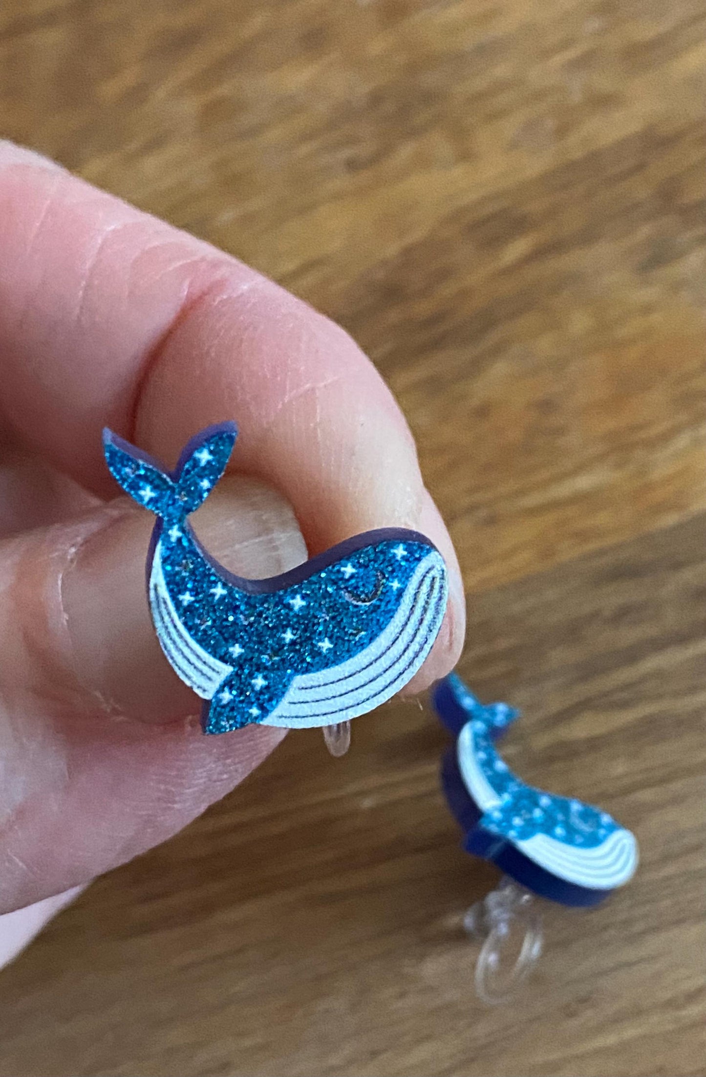 Small Whale invisible clip on earrings,