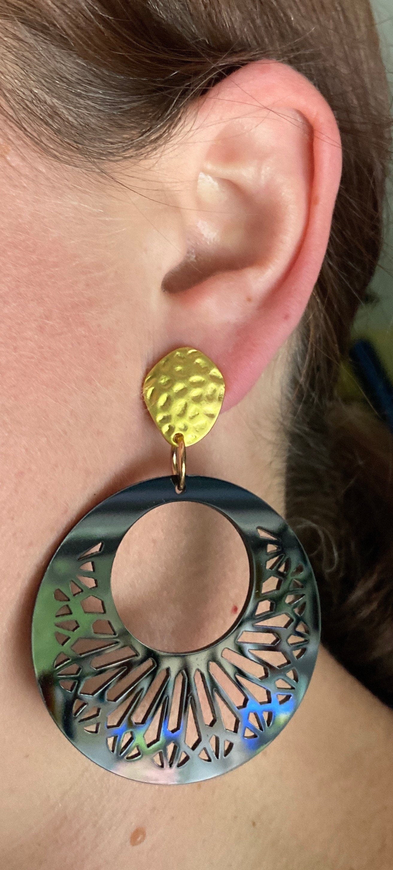 Big clip on plastic hoop earrings, black or white hoop earrings
