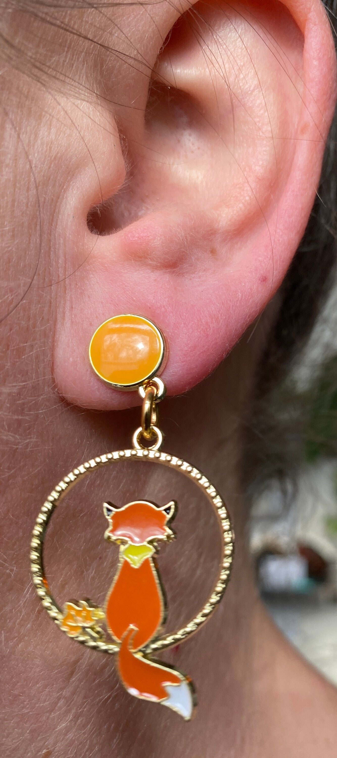 Dangling Asymmetrical autumn fox clip on earrings | fox screwback earrings