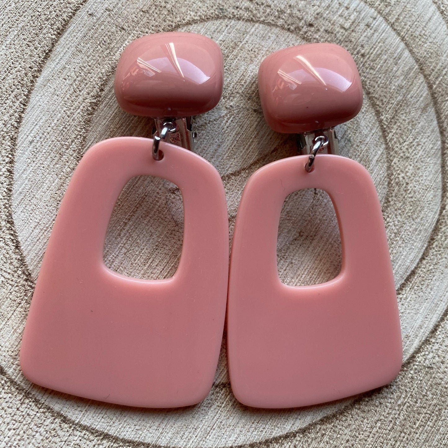 Trendy clip on dangling earrings, handmade geometric hoop earrings