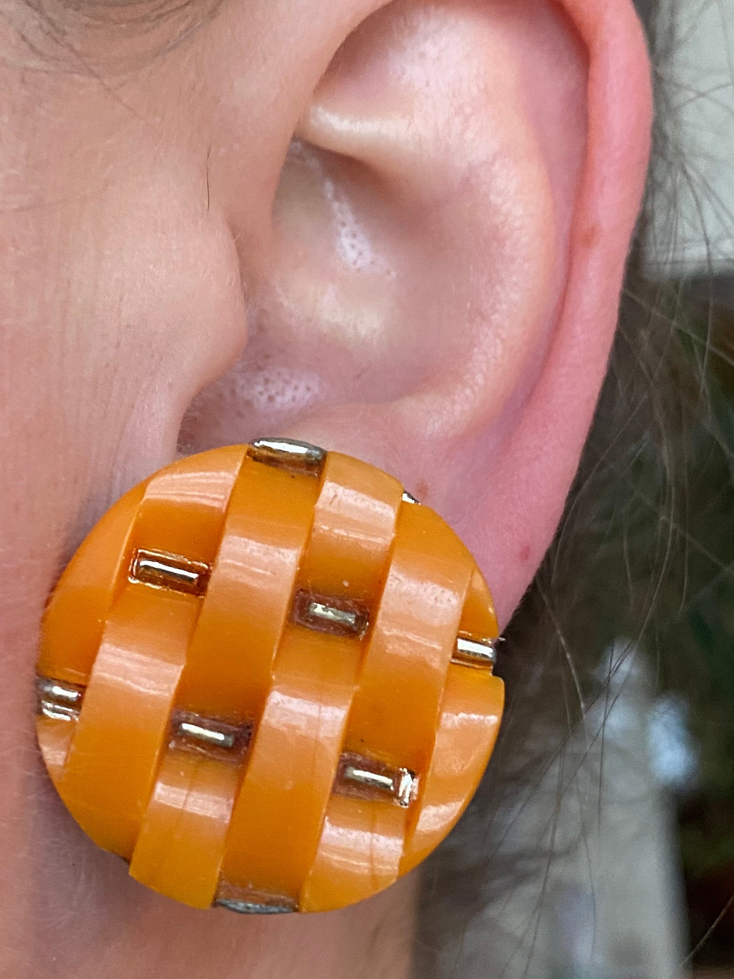 Vintage Clip on orange thermoset clip on earrings