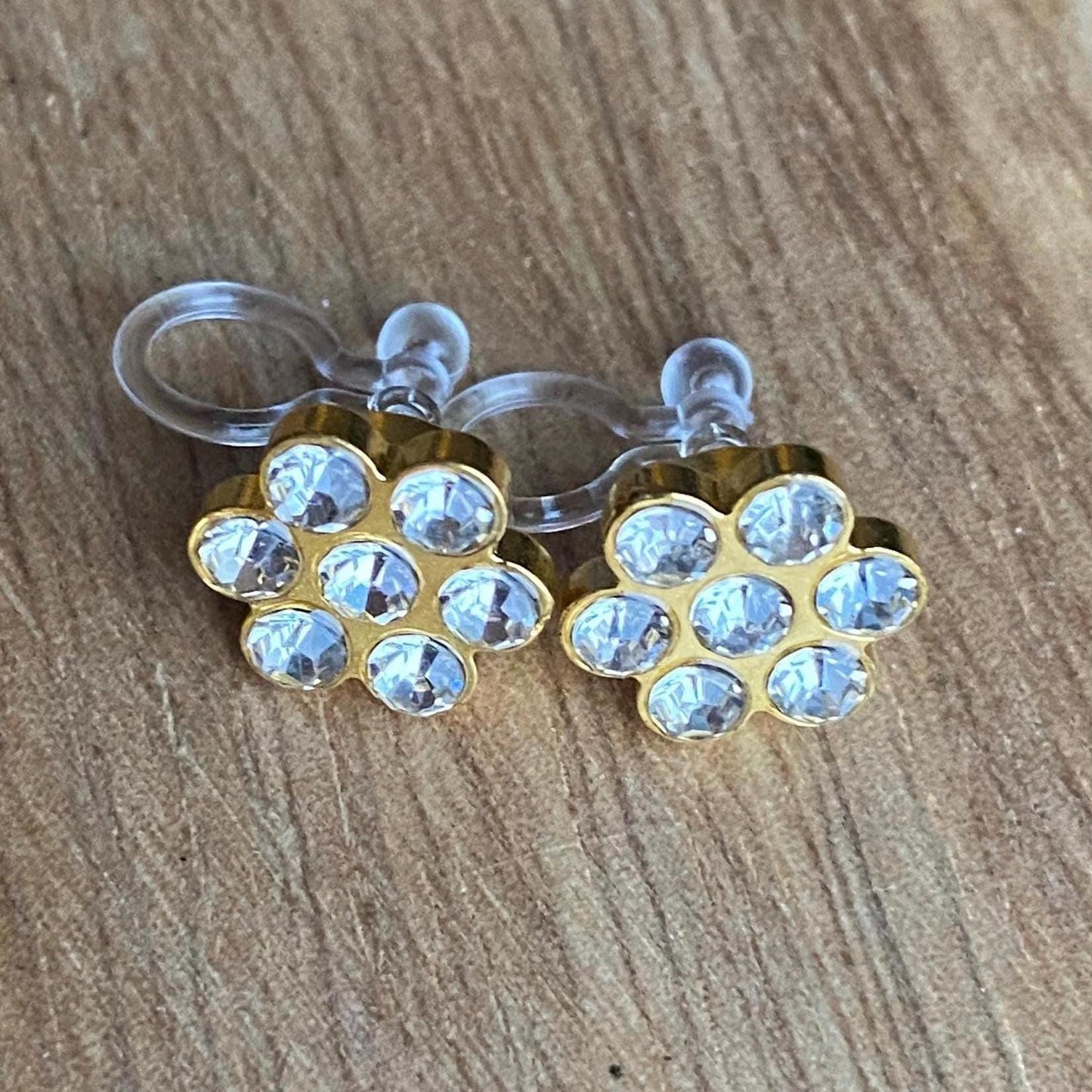 Tiny clip on rhinestone earrings, invisible clip on earrings with plastic clips