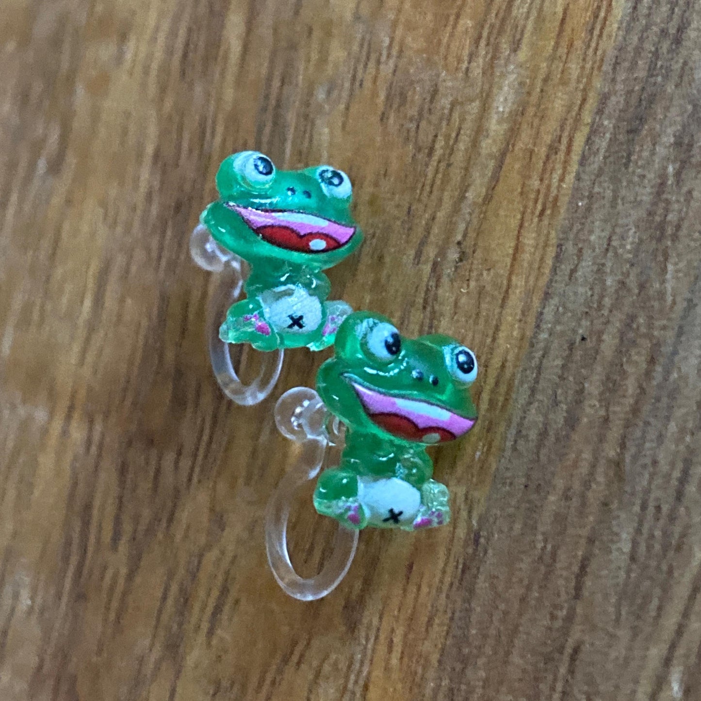Tiniest little frog invisible clip on earrings,