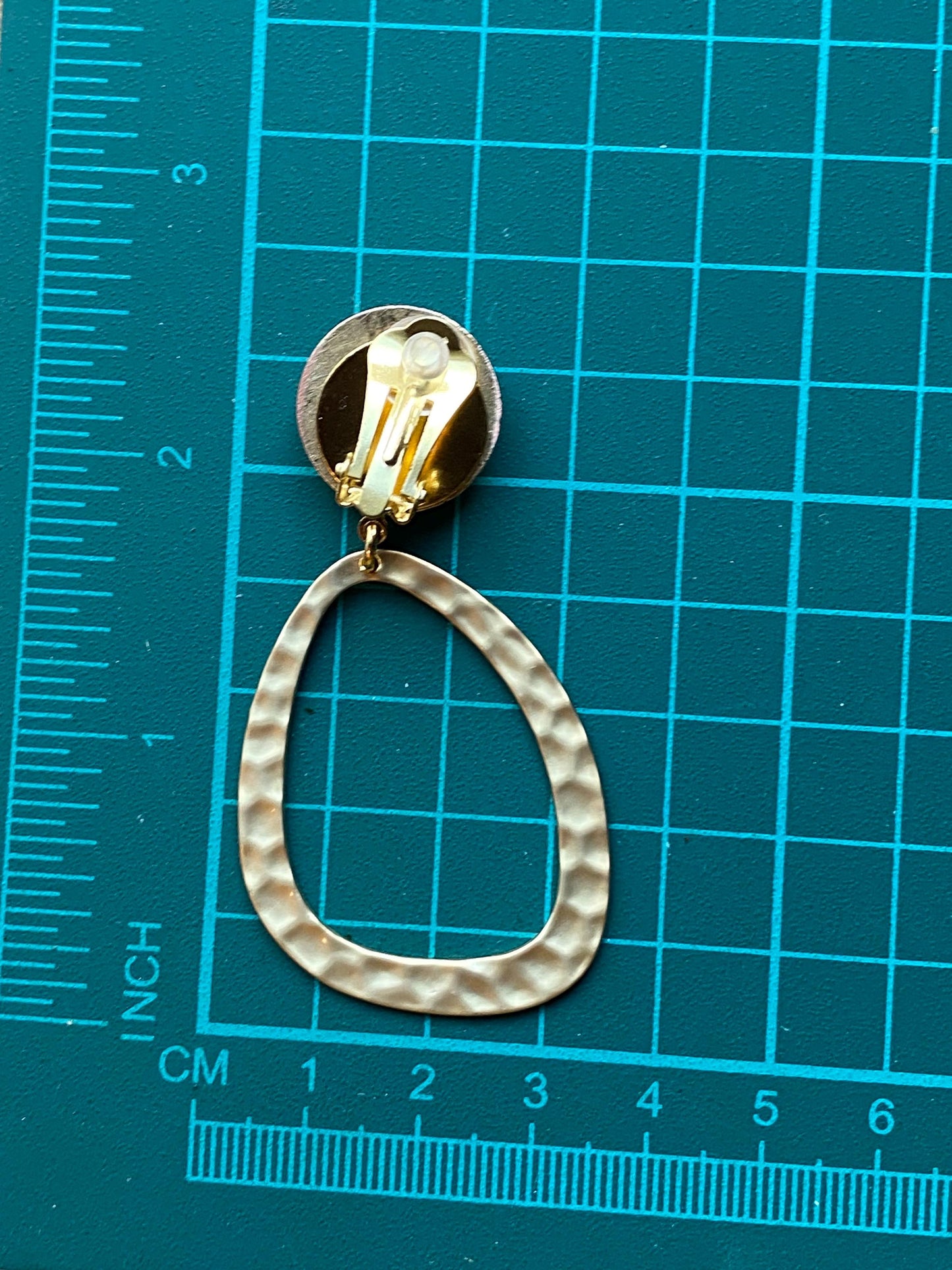 Dangling clip on hammered matte gold dangling hoop earrings, neutral dangle ear clips
