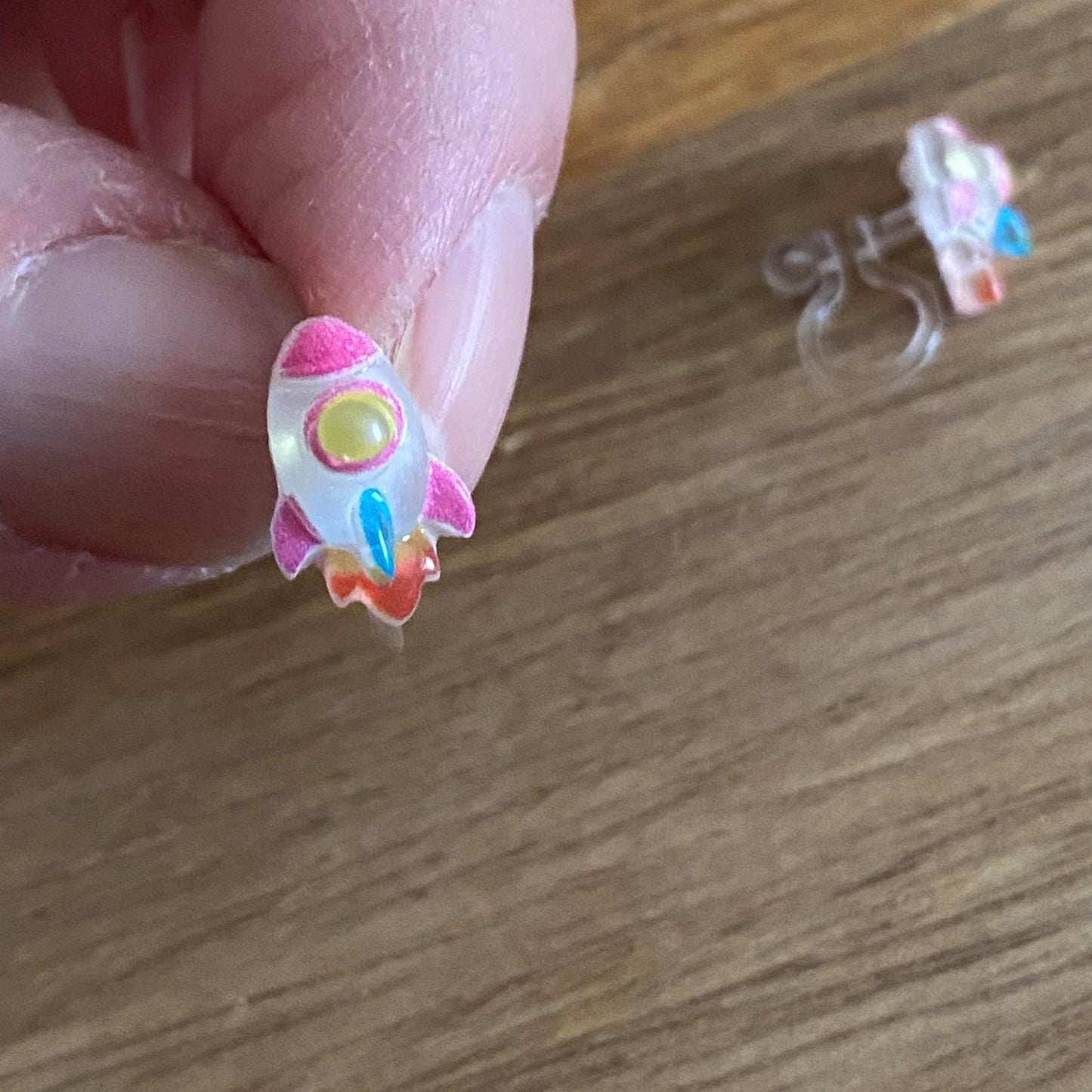 Tiniest little rocket invisible clip on earrings