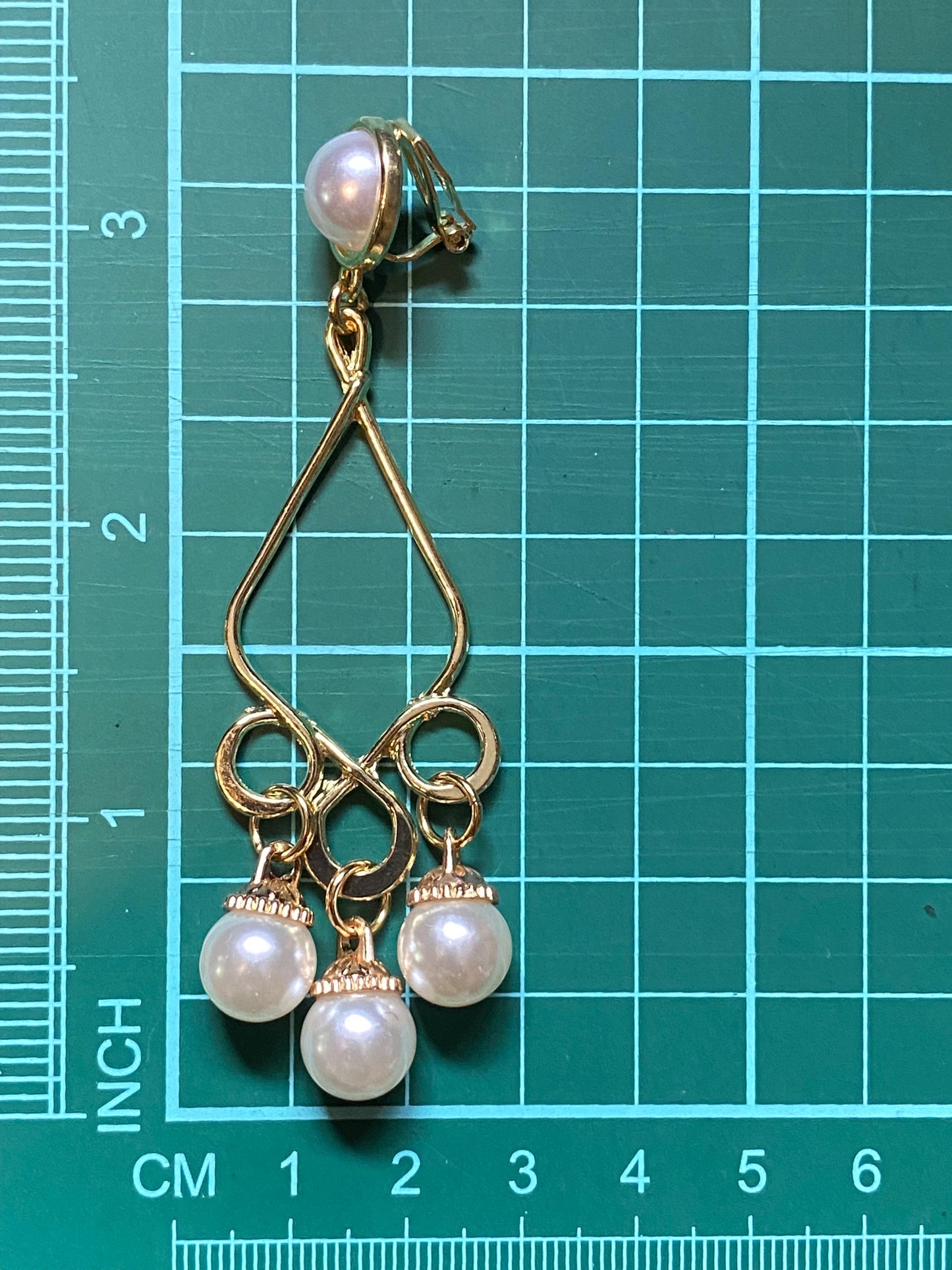 Dangling faux pearl clip on earrings, large clip on earrings