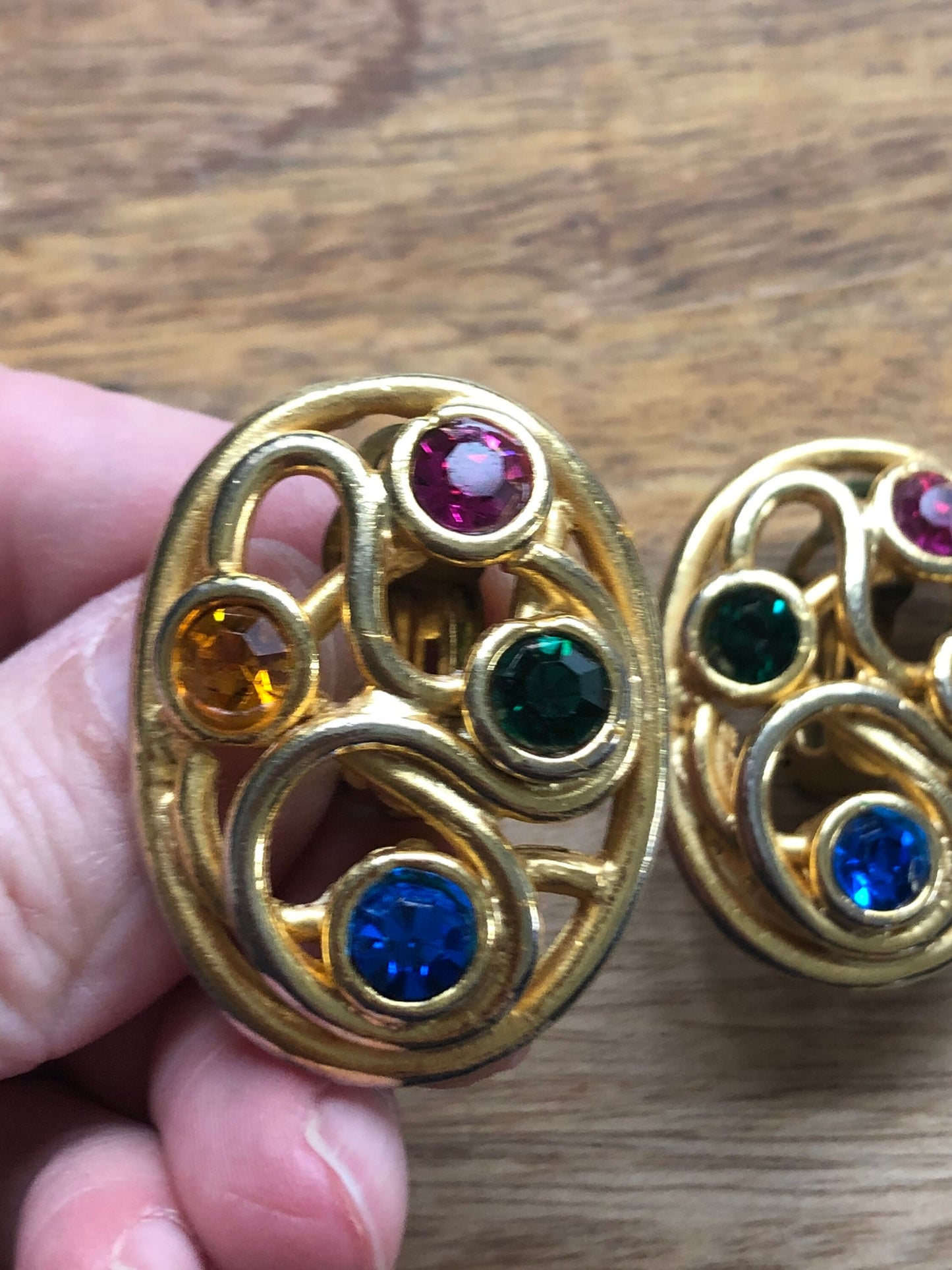Vintage clip on Edouard Rambaud queen sized earrings with multicoloured rhinestones