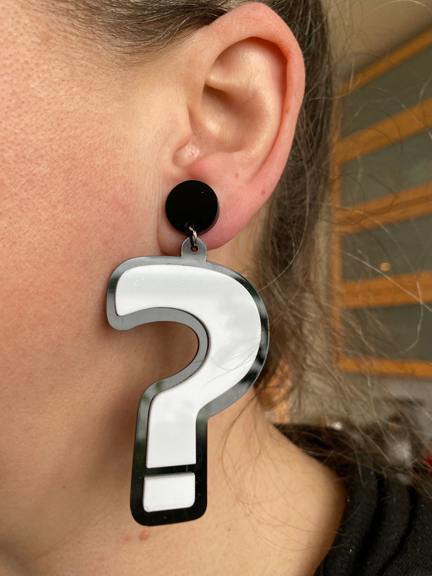 Oversized clip on earrings, exclamation point and question mark black and white screwback earrings