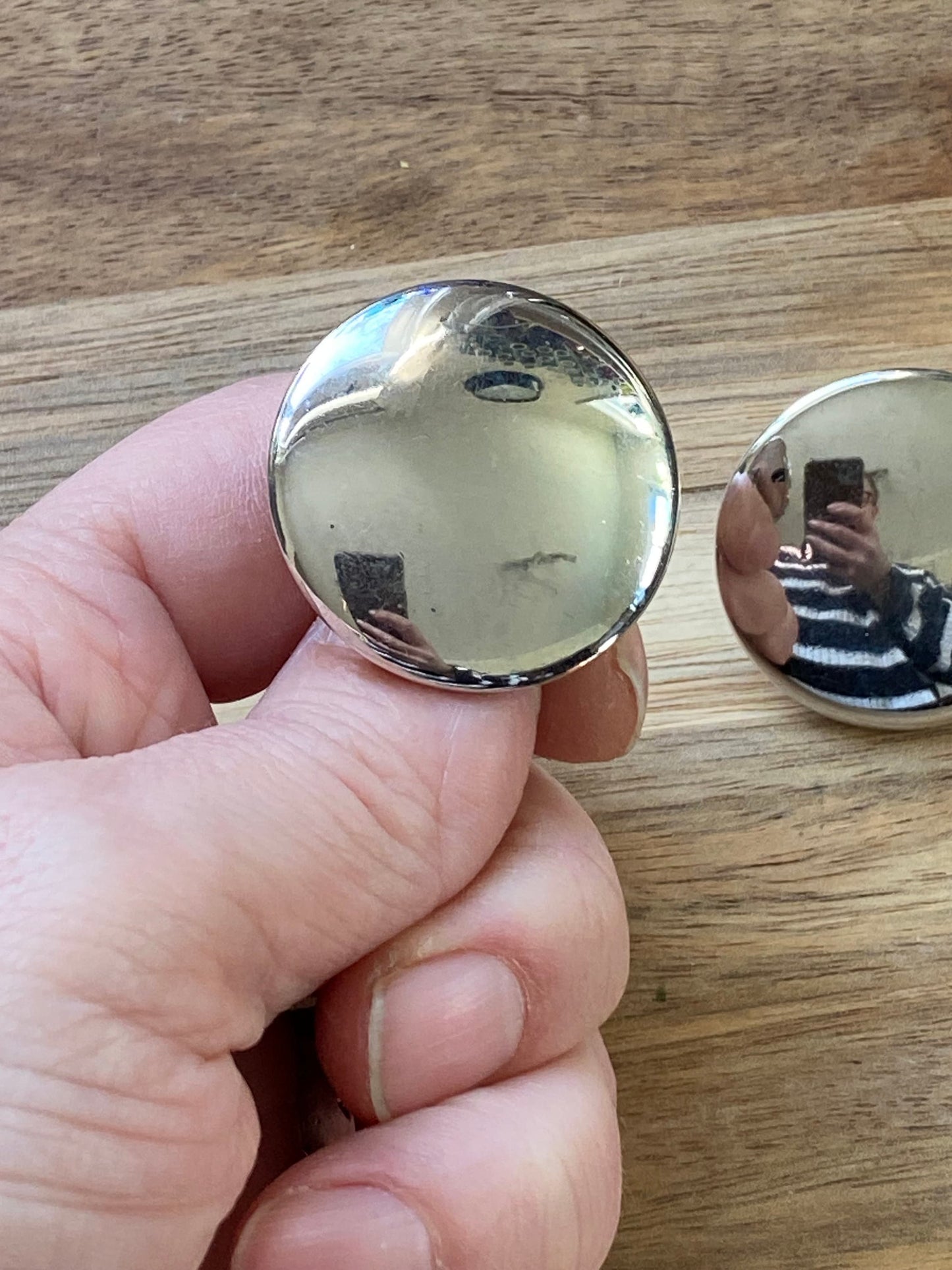 Vintage clip on silver button earrings, Coro clip on earrings