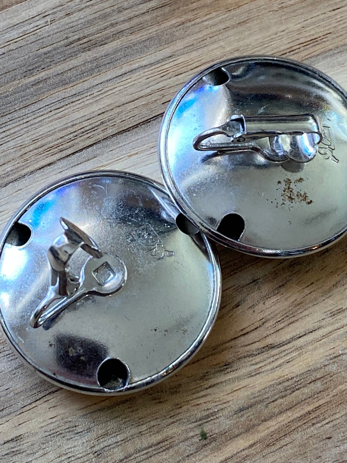 Vintage clip on silver button earrings, Coro clip on earrings