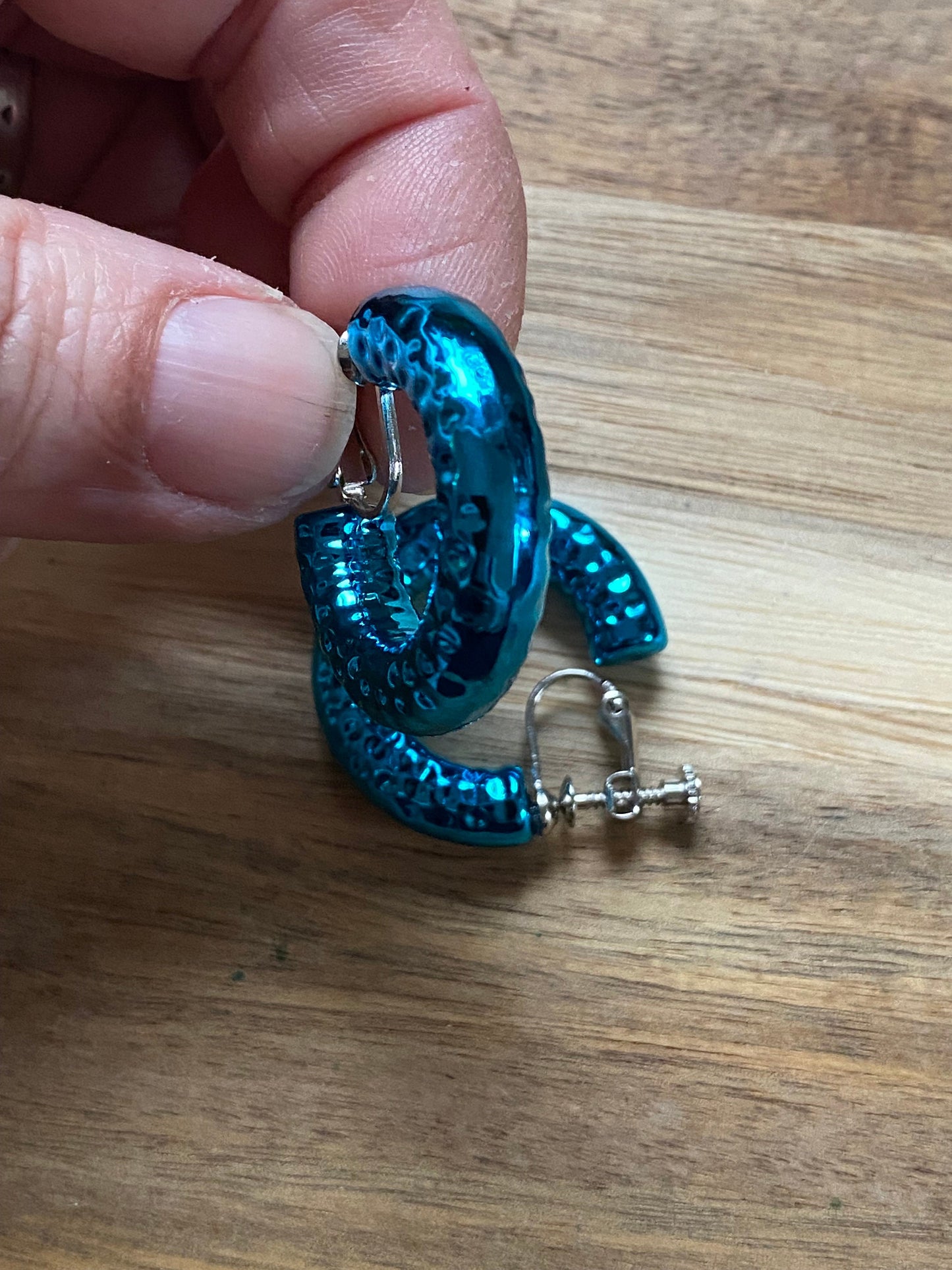 Metallic clip on hoop earrings, colourful screwback hoop earrings