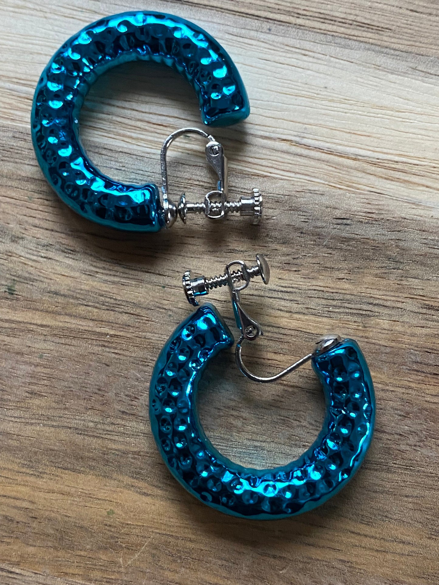 Metallic clip on hoop earrings, colourful screwback hoop earrings