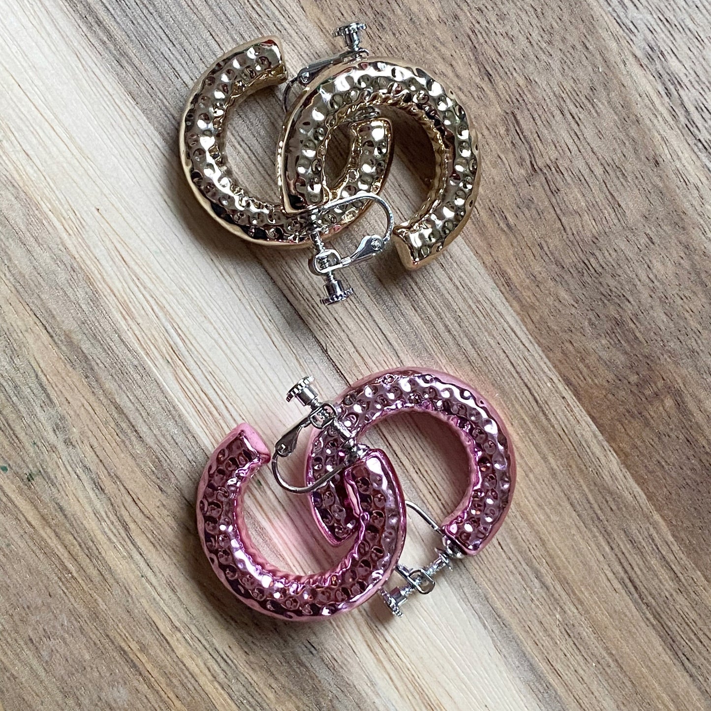 Metallic clip on hoop earrings, colourful screwback hoop earrings
