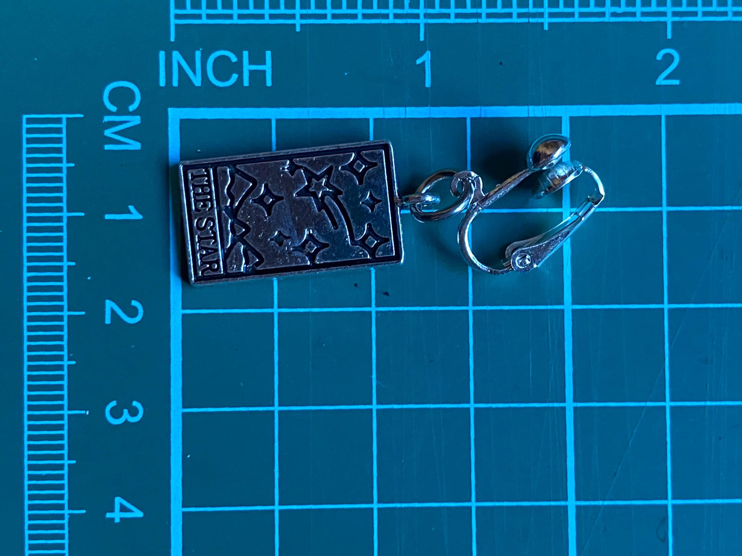 Silver Tarot card clip on earrings, spiritualist earrings, Halloween earrings, fortune telling clip ons