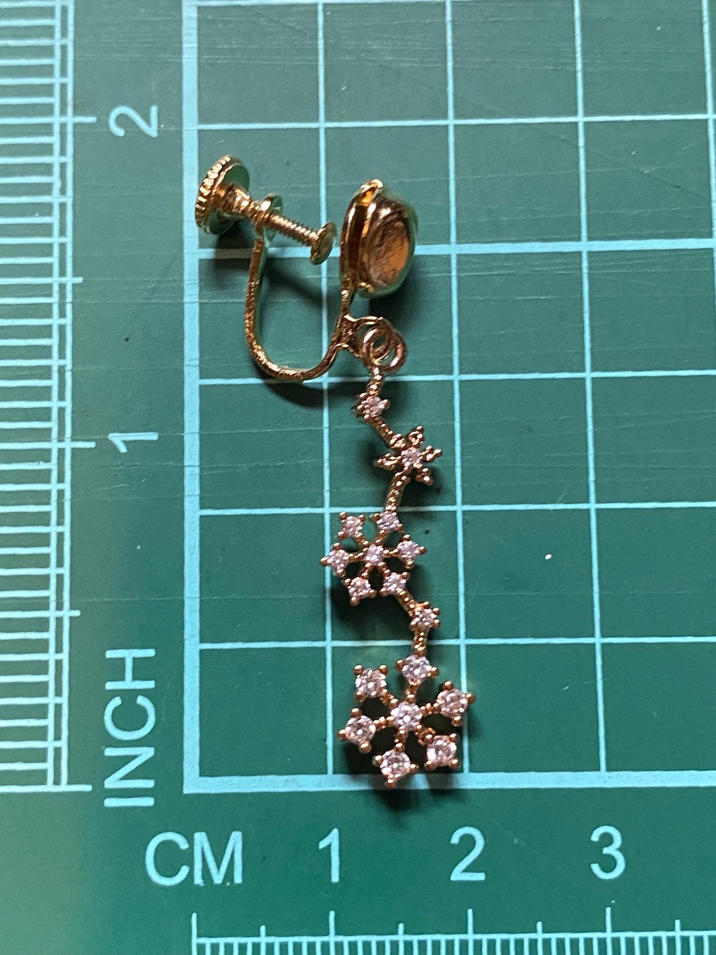 Dangling screw on rhinestone snowflake clip on earrings, dangle winter earrings for unpierced ears