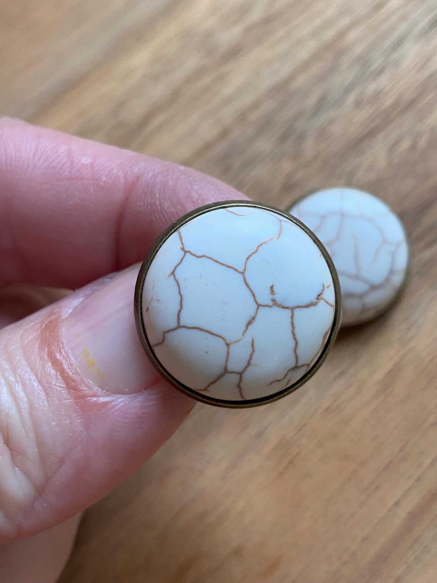 White faux turquoise cabochon clip on earrings