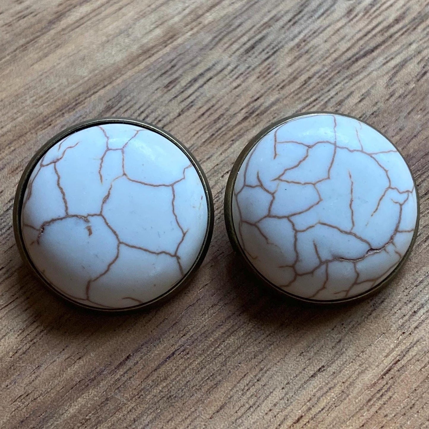 White faux turquoise cabochon clip on earrings