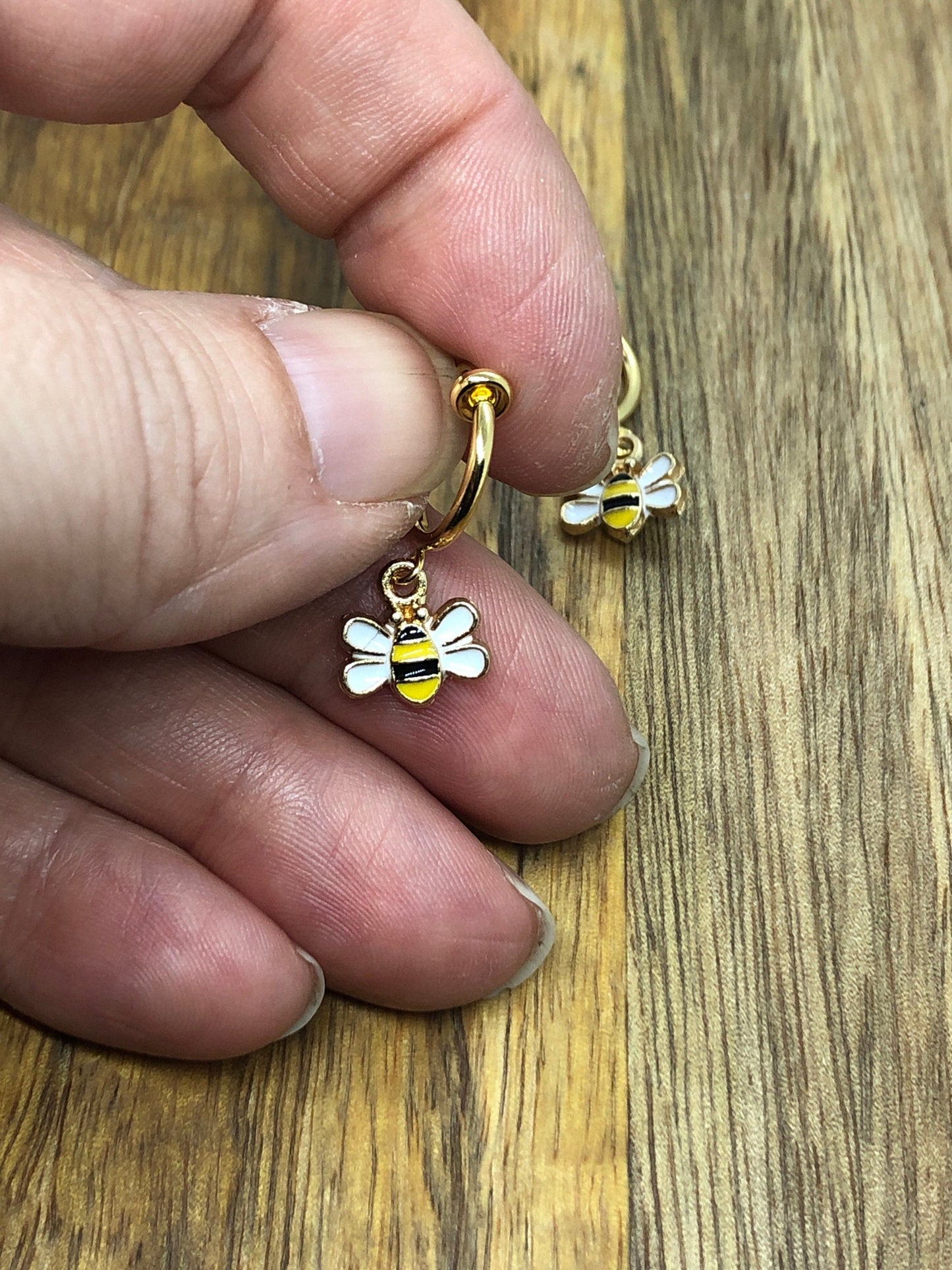Tiniest bumblebee huggie spring hoop clip on earrings, small earrings for unpierced ears