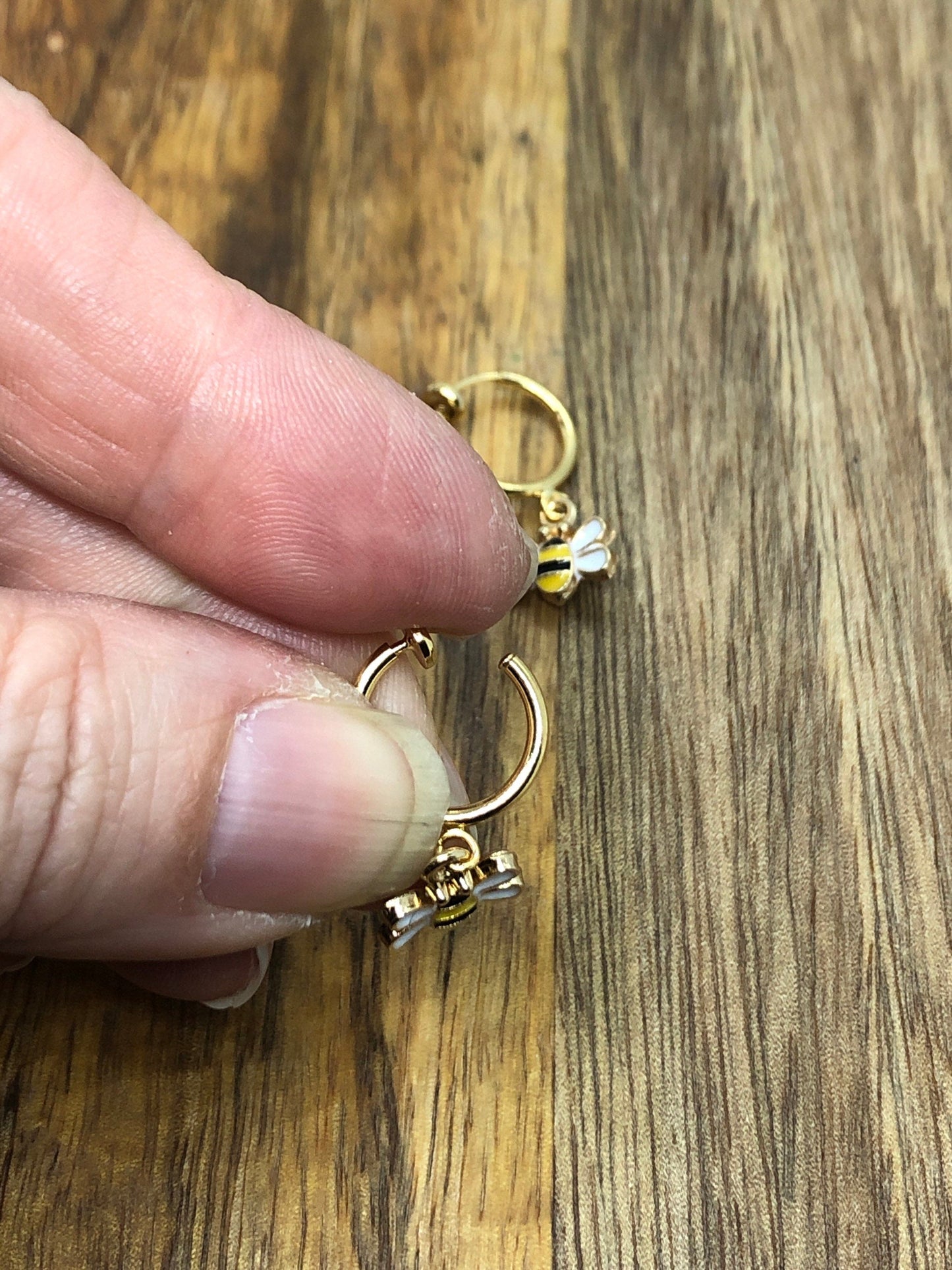 Tiniest bumblebee huggie spring hoop clip on earrings, small earrings for unpierced ears