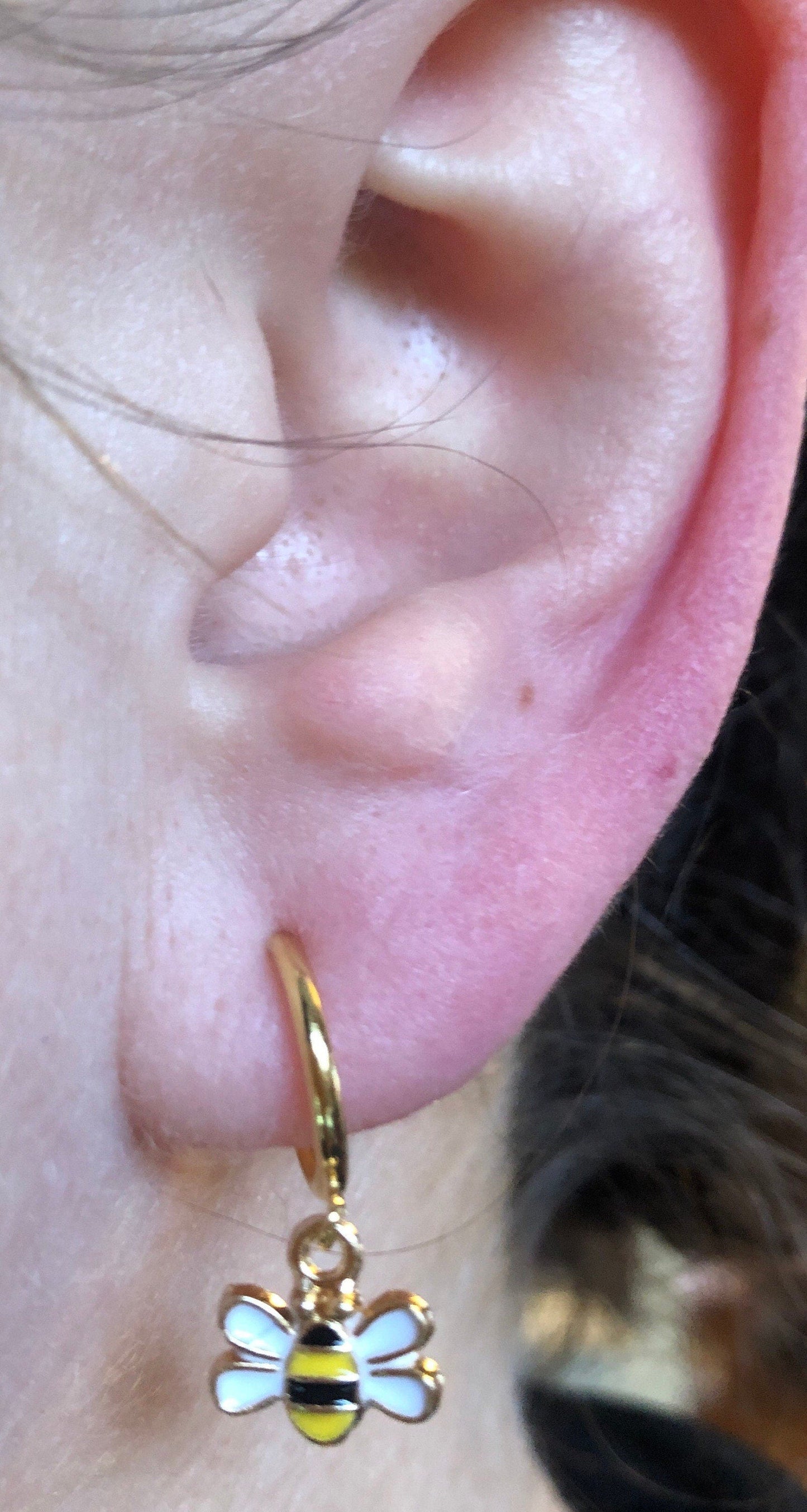 Tiniest bumblebee huggie spring hoop clip on earrings, small earrings for unpierced ears