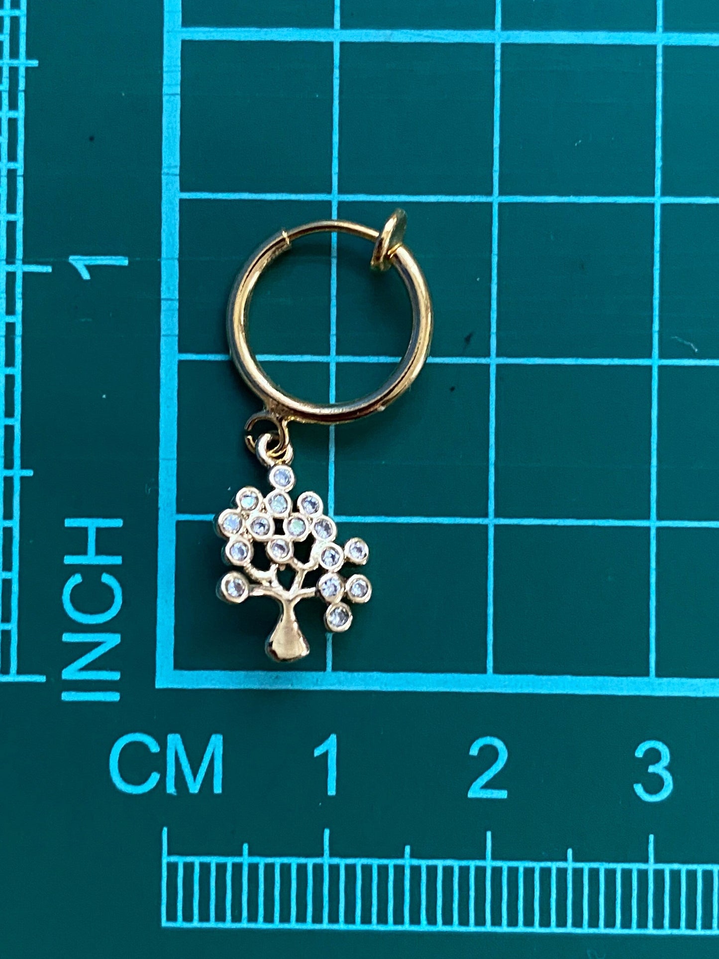 Sparkling tree pendant clip on earrings with rhinestone accents (spring hoop) | tiny tree rhinestone earrings, small earrings for unpierced ears