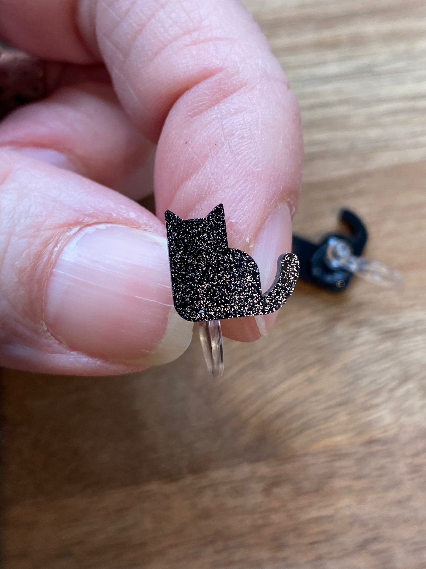 Tiny black cat invisible clip on earrings