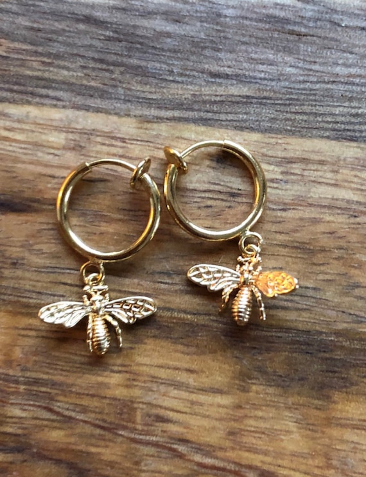 Tiniest golden bumblebee huggie clip on earrings