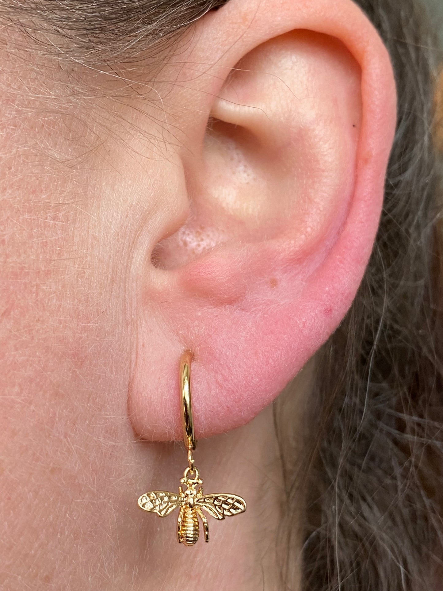 Tiniest golden bumblebee huggie clip on earrings
