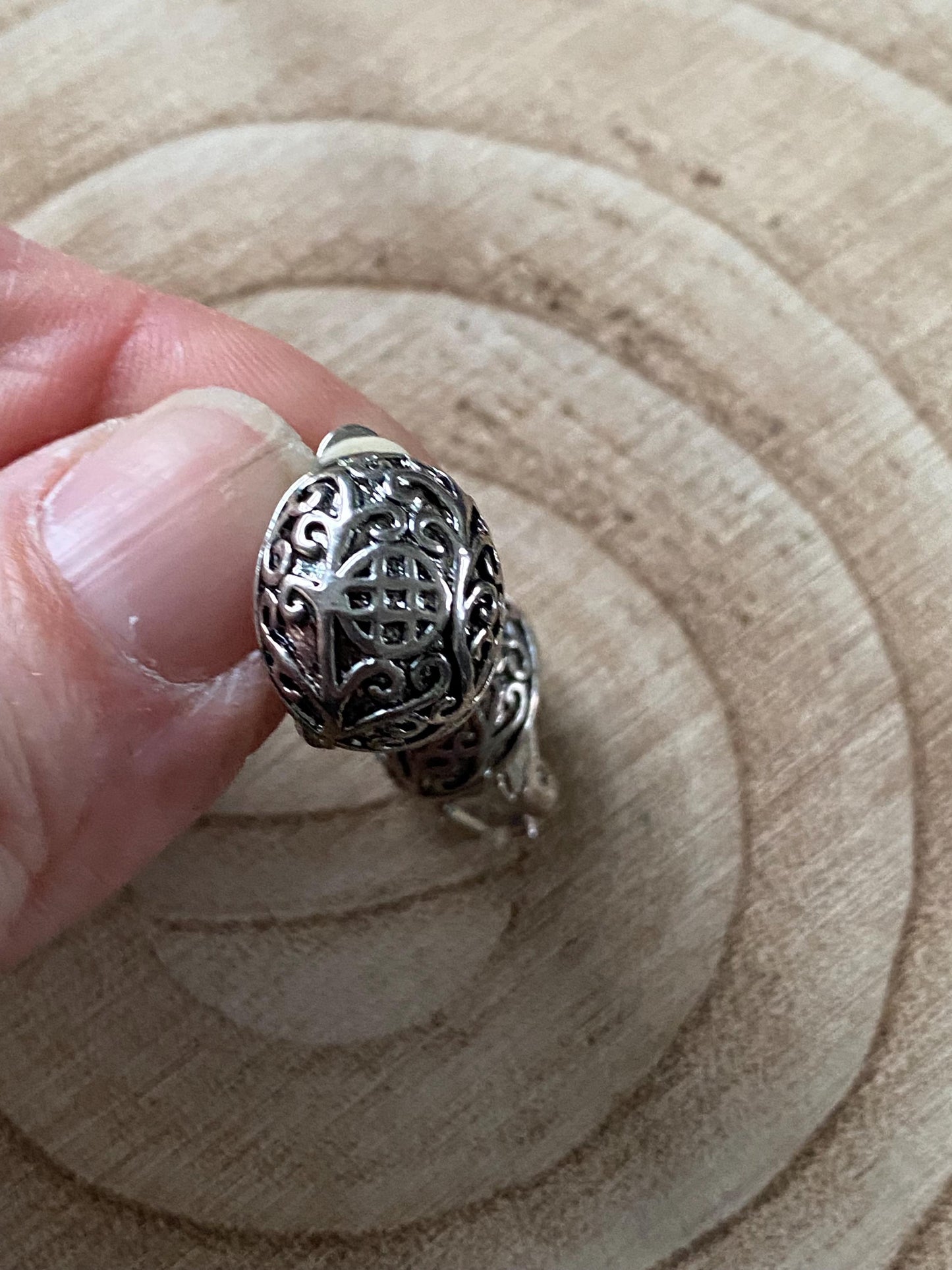 Vintage silver oval patterned clip on dome earrings