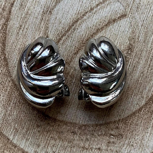 Vintage clip on silver twist earrings