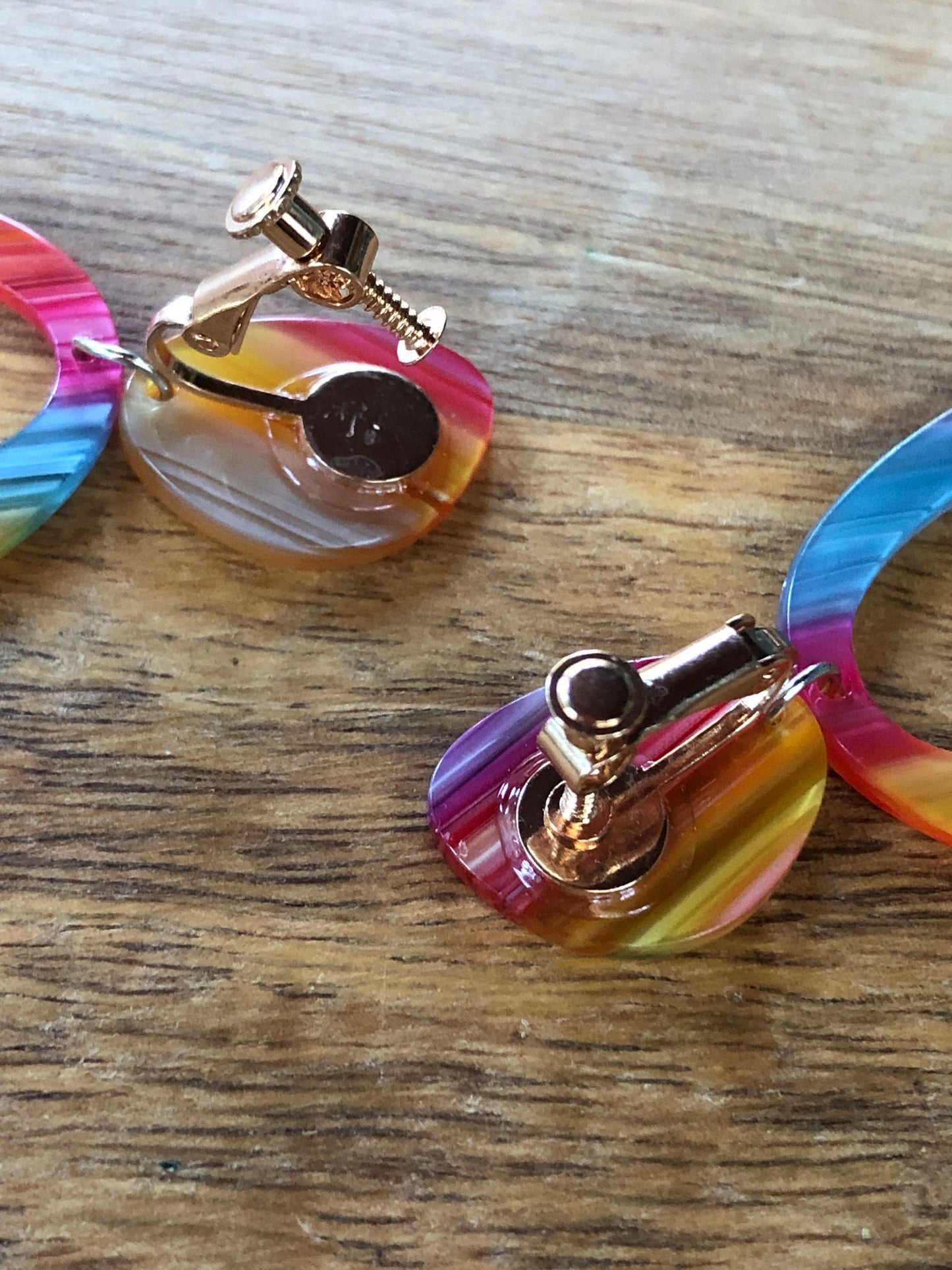 Abstract clip on pastel rainbow dangling clip on earrings