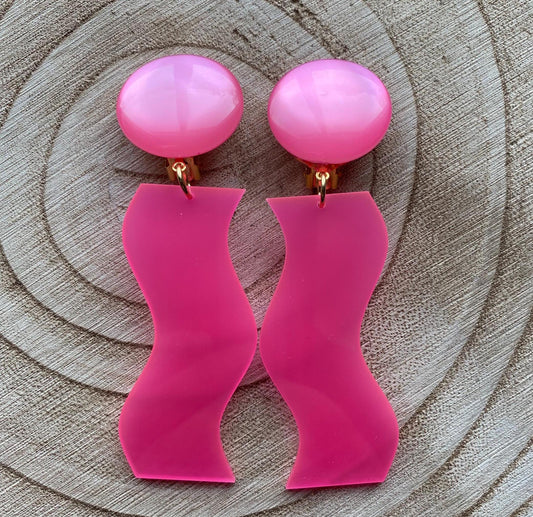 Large clip on wave earrings, translucent ear clips