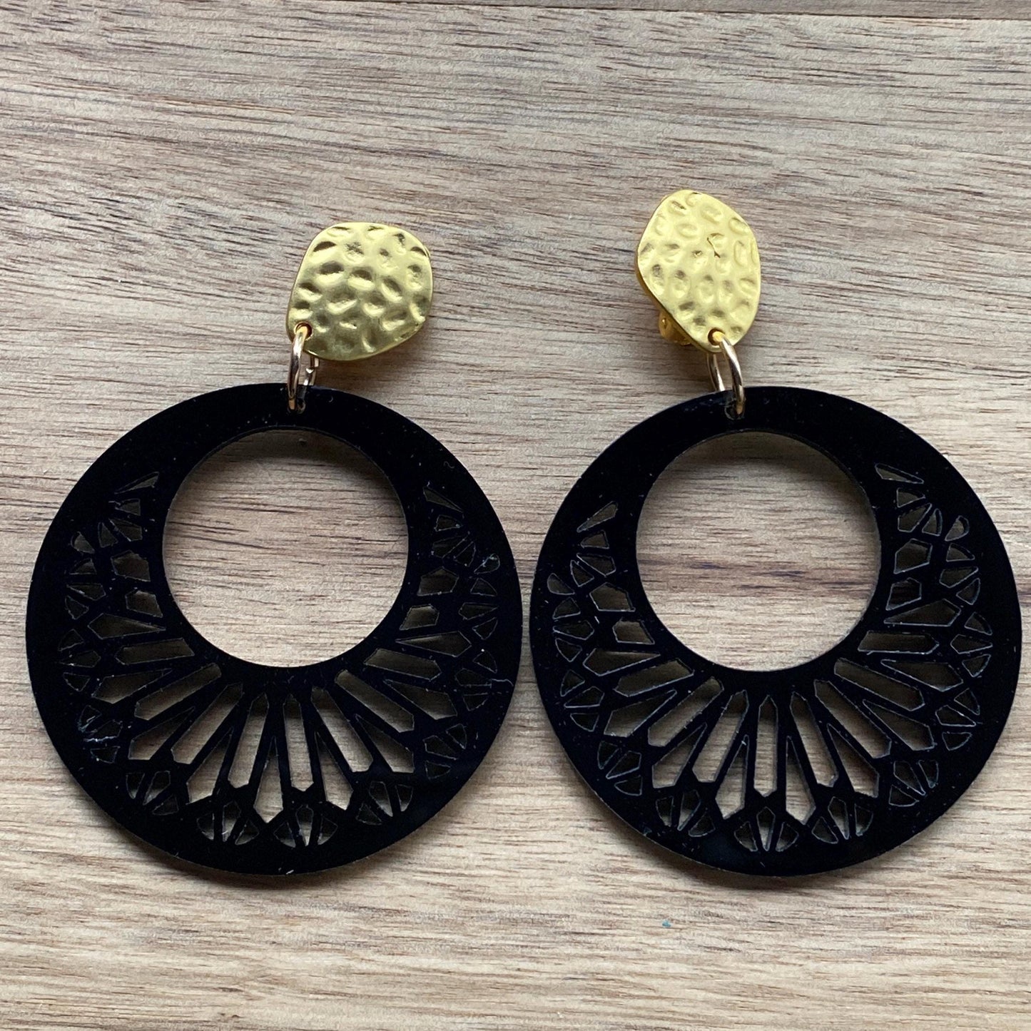 Big clip on plastic hoop earrings, black or white hoop earrings