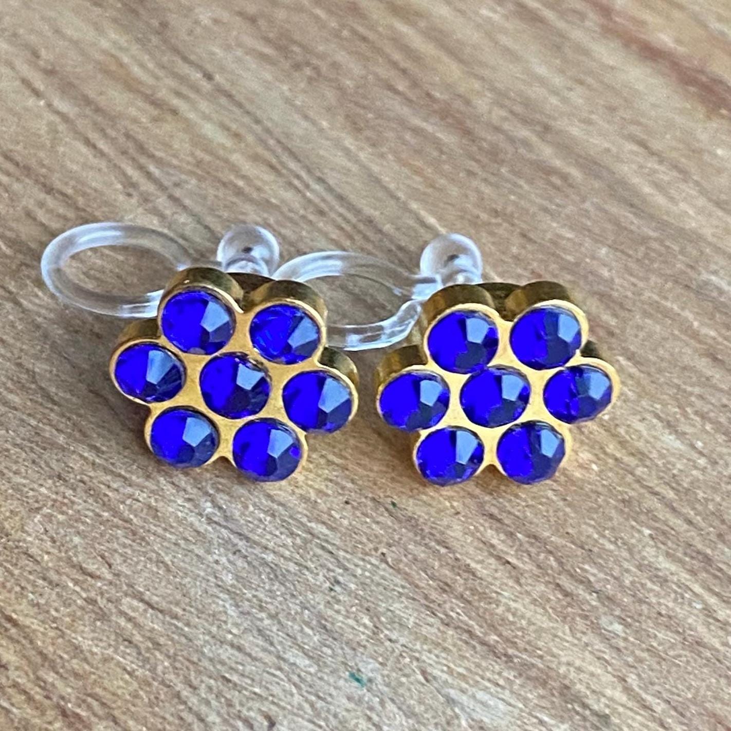 Tiny clip on rhinestone earrings, invisible clip on earrings with plastic clips