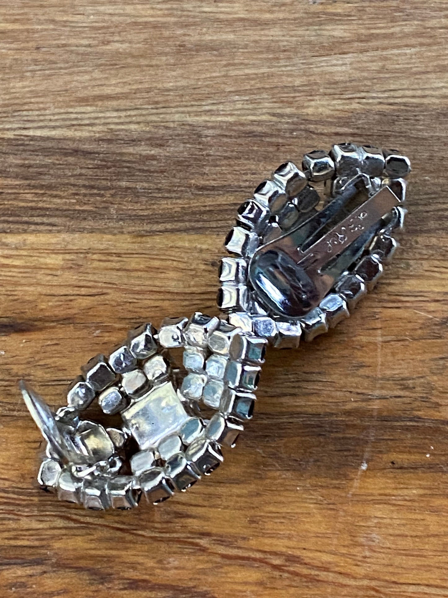 Vintage La Rel silver and black rhinestone clip on button earrings