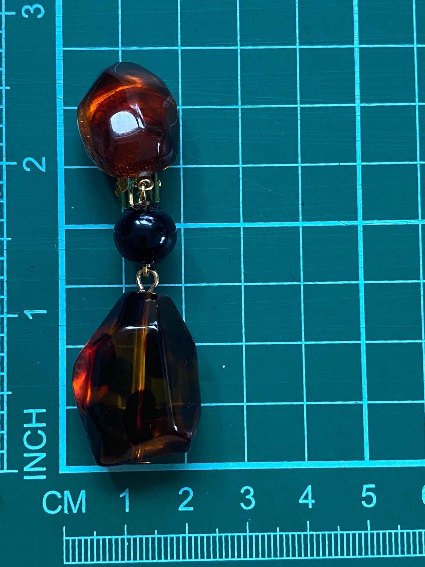 Dangling clip on boho tortoiseshell earrings, dangling neutral brown ear clips