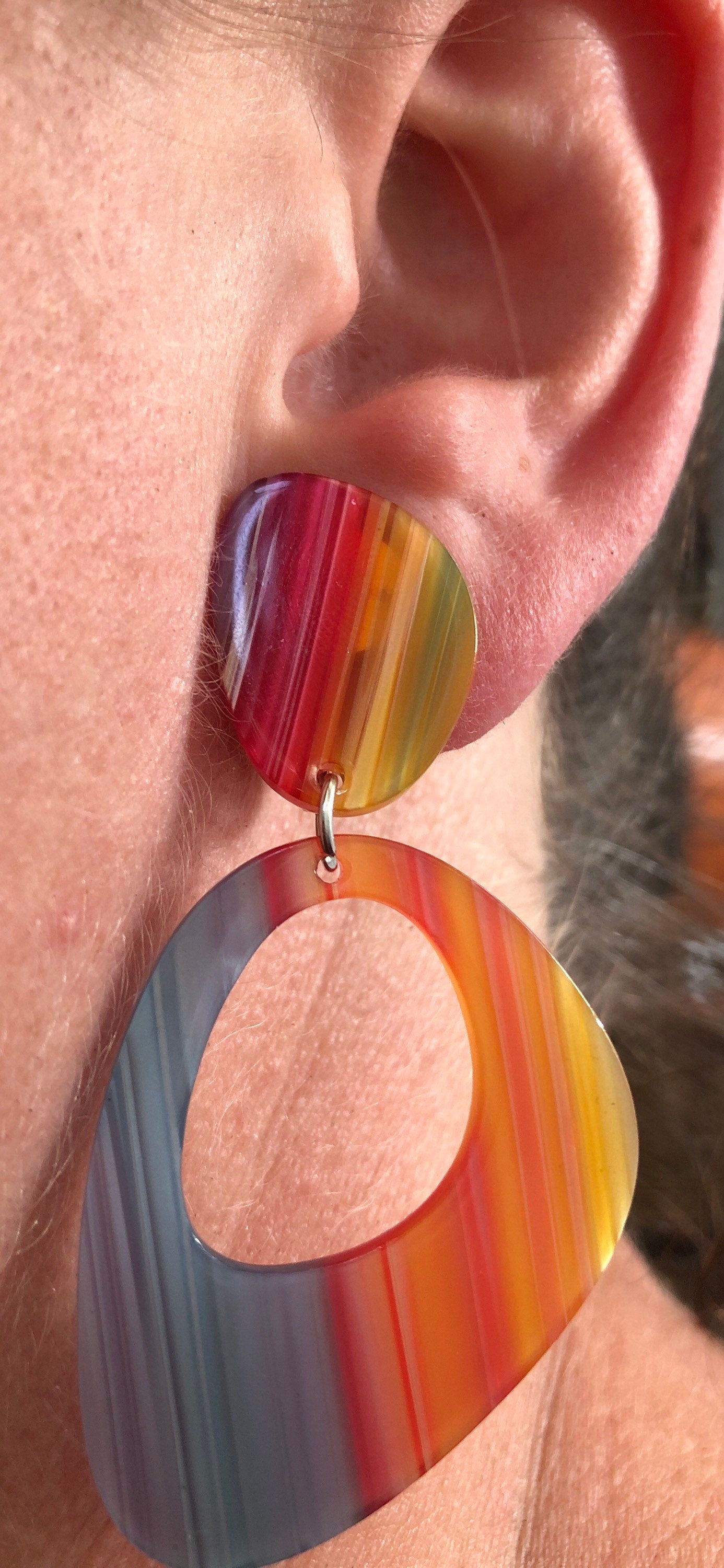 Abstract clip on pastel rainbow dangling clip on earrings