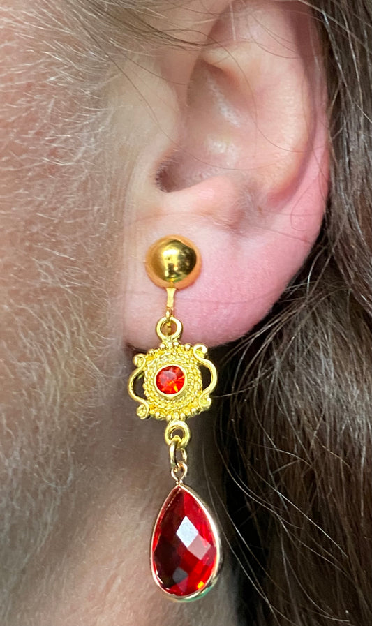Dangling clip on rhinestone earrings