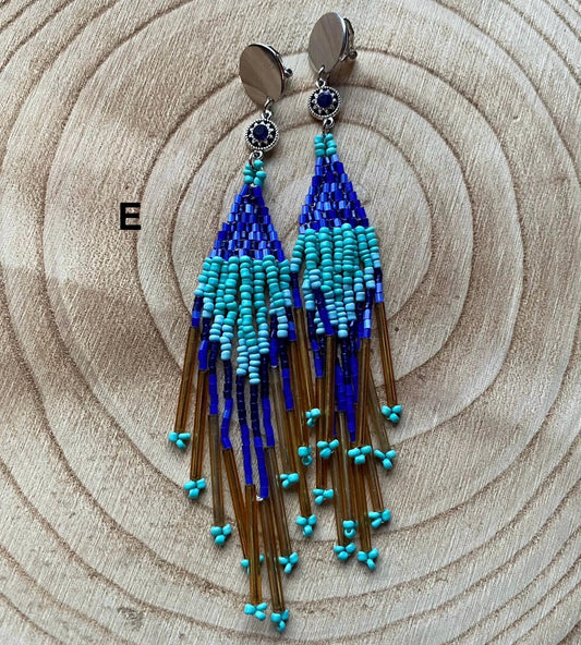 Beaded clip on  shoulder duster earrings