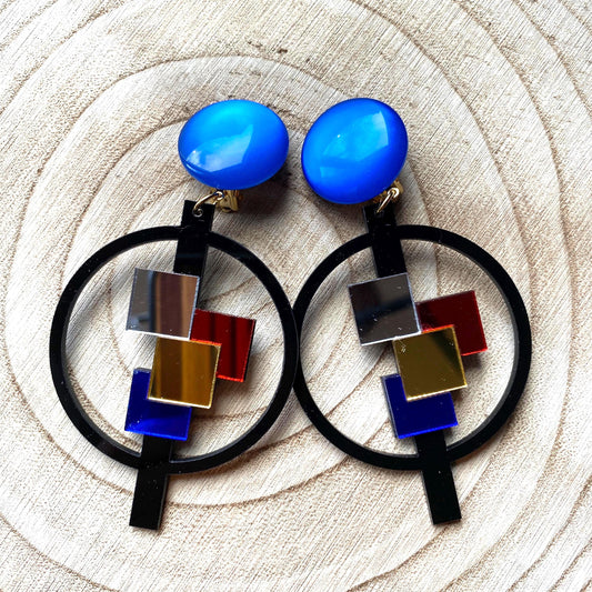 Big trendy dangling laser cut plastic  hoop clip on earrings
